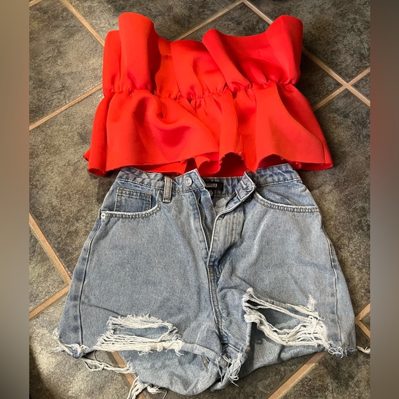 red ruffle crop top! so cute for summer! - Picture 2 of 2